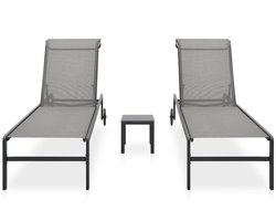 vidaXL Ligbed - Ligbedden - Tuinstoel - Tuinmeubel - Ligbedden 2 st met tafel textileen en staal