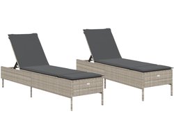 vidaXL Ligbed - Ligbedden - Tuinstoel - Tuinmeubel - Ligstoelen 2 st met kussen poly rattan lichtgrijs