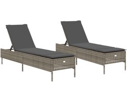 vidaXL Ligbed - Ligbedden - Tuinstoel - Tuinmeubel - Ligstoelen 2 st met kussens poly rattan grijs