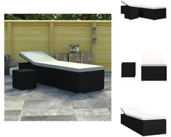 vidaXL Ligbed - Ligbedden - Zonnebed - Zonnebedden - Ligbed met kussen en theetafel poly rattan crèmewit
