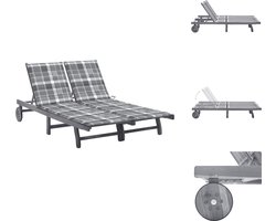 vidaXL Ligbed - Massief acaciahout - Greywash - Verstelbaar - Met wielen - Grijs - 200x118/123x30/62/76/85cm - Inclusief 2 kussens - Ligbed