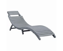 vidaXL Ligbed - Massief Acaciahout - Grijs - Inklapbaar Ligbed - Acacia Hout - Ligstoel - Tuinset - Buitendecor