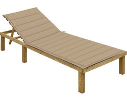 vidaXL - Ligbed - met - beige - kussen - geïmpregneerd - grenenhout