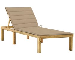 vidaXL - Ligbed - met - beige - kussen - geïmpregneerd - grenenhout