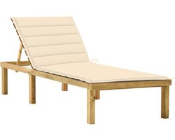 vidaXL - Ligbed - met - crèmekleurig - kussen - geïmpregneerd - grenenhout
