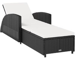 vidaXL - Ligbed - met - crèmewit - kussen - poly - rattan - zwart