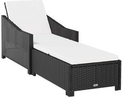 vidaXL - Ligbed - met - crèmewit - kussen - poly - rattan - zwart