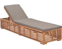 vidaXL - Ligbed - met - donkergrijs - kussen - massief - teakhout