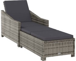 vidaXL - Ligbed - met - donkergrijs - kussen - poly - rattan - grijs