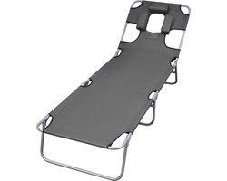 vidaXL - Ligbed - met - hoofdkussen - verstelbaar - en - inklapbaar - grijs