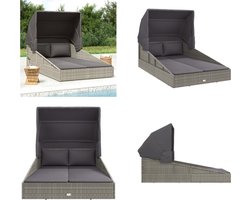 vidaXL Ligbed met inklapbaar dak 200x114x128 cm poly rattan grijs - Ligbed - Ligbedden - Ligstoel - Loungebed