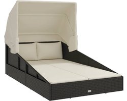 vidaXL - Ligbed - met - inklapbaar - dak - 200x114x128 - cm - poly - rattan - zwart