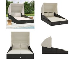 vidaXL Ligbed met inklapbaar dak 200x114x128 cm poly rattan zwart - Ligbed - Ligbedden - Ligstoel - Loungebed