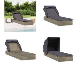 vidaXL Ligbed met inklapbaar dak 213x63x97 cm poly rattan grijs - Ligbed - Ligbedden - Tuinstoel - Relaxstoel