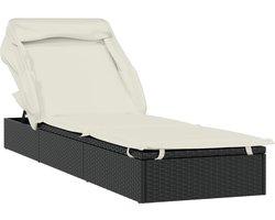 vidaXL - Ligbed - met - inklapbaar - dak - 213x63x97 - cm - poly - rattan - zwart