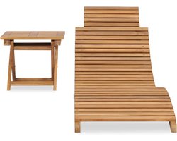 vidaXL Ligbed met inklapbare tafel - Massief Teakhout Ligbed - Teak Hout - Lounge Stoel - Tuinset - Buiten Meubilair