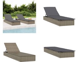 vidaXL - Ligbed - met - kussen - 1 - st - 201x55x62 - cm - poly - rattan - grijs