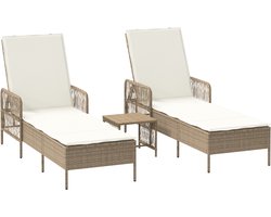 vidaXL - Ligbed - met - kussen - 2 - pcs - Beige - 35 - x - 35 - x - 32cm - poly - rattan