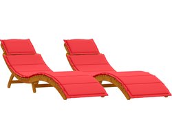 vidaXL - Ligbed - met - kussen - 2 - pcs - Rood - Massief - Acacia - Hout