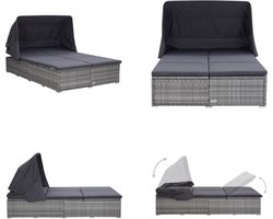 vidaXL - Ligbed - met - kussen - 2-persoons - poly - rattan - grijs