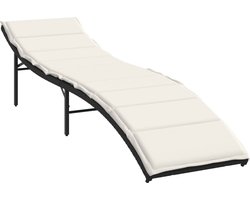 vidaXL - Ligbed - met - kussen - 55x199x50 - cm - poly - rattan - zwart