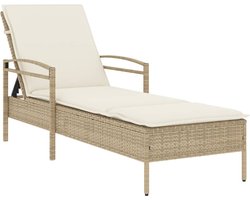 vidaXL - Ligbed - met - kussen - 63x200x81 - cm - poly - rattan - beige