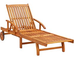 vidaXL Ligbed met kussen - Acaciahout - Crème Ligbed - Acacia Hout - Lounge Stoel - Tuinset - Buitendecor
