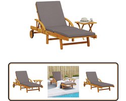 vidaXL - Ligbed - met - kussen - en - tafel - massief - acaciahout