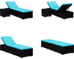 vidaXL Ligbed met kussen en theetafel poly rattan blauw - Ligbed - Ligbedden - Ligbeddenset - Ligbeddensets