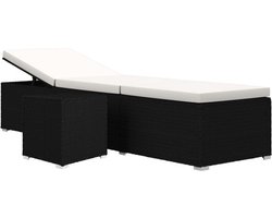 vidaXL - Ligbed - met - kussen - en - theetafel - poly - rattan - crèmewit