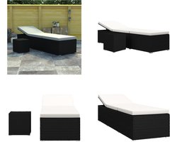 vidaXL Ligbed met kussen en theetafel poly rattan crèmewit - Ligbed - Ligbedden - Zonnebed - Zonnebedden
