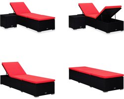 vidaXL Ligbed met kussen en theetafel poly rattan rood - Ligbed - Ligbedden - Ligbeddenset - Ligbeddensets