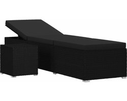 vidaXL - Ligbed - met - kussen - en - theetafel - poly - rattan - zwart