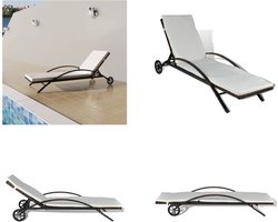 vidaXL Ligbed met kussen en wieltjes poly rattan bruin - Ligbed - Ligbedden - Ligstoel - Ligstoelen
