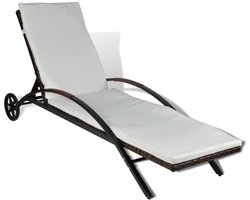 vidaXL Ligbed met kussen en wieltjes - Poly Rattan - Bruin Ligbed - Rattan Ligbed - Tuinset - Buitenmeubel - Lounge Stoel
