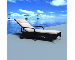 vidaXL - Ligbed - met - kussen - en - wieltjes - poly - rattan - zwart