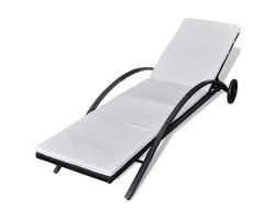 vidaXL - Ligbed - met - kussen - en - wieltjes - poly - rattan - zwart
