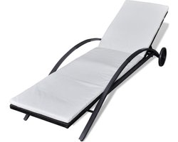 vidaXL - Ligbed - met - kussen - en - wieltjes - poly - rattan - zwart
