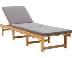 vidaXL - Ligbed - met - kussen - inklapbaar - massief - acaciahout