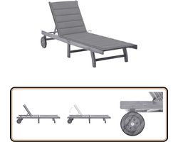 vidaXL Ligbed met kussen - Massief Acaciahout Grijs Ligbed - Tuinset - Lounge Set - Buitendecoratie - Hout Meubilair