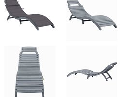 vidaXL Ligbed met kussen massief acaciahout grijs - Ligstoel - Ligstoelen - Lig Stoel - Lig Stoelen