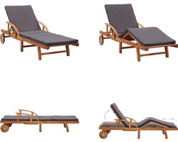 vidaXL Ligbed met kussen massief acaciahout - Zonnestoel - Zonnestoelen - Zonnebed - Zonnebedden