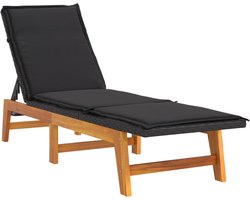vidaXL - Ligbed - met - kussen - poly - rattan - en - massief - acaciahout