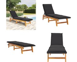 vidaXL Ligbed met kussen poly rattan en massief acaciahout - Ligbed - Ligbedden - Zonnebed - Buitenbed