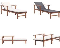 vidaXL - Ligbed - met - kussen - poly - rattan - en - massief - acaciahout - zwart