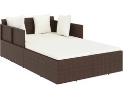 vidaXL - Ligbed - met - kussens - 182x118x63 - cm - poly - rattan - bruin