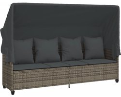 vidaXL - Ligbed - met - luifel - en - kussens - poly - rattan grijs
