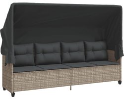vidaXL - Ligbed - met - luifel - en - kussens - poly - rattan lichtgrijs