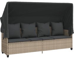 vidaXL - Ligbed - met - luifel - en - kussens - poly - rattan lichtgrijs