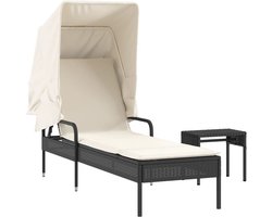 vidaXL - Ligbed - met - luifel - en - tafel - poly - rattan - zwart